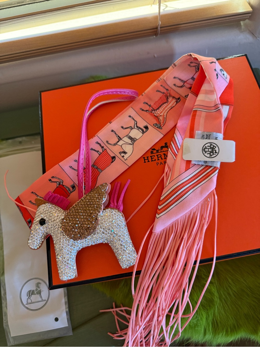 Silk Fringe Twilly & Rodeo charm for H Birkin Bag Kelly purse